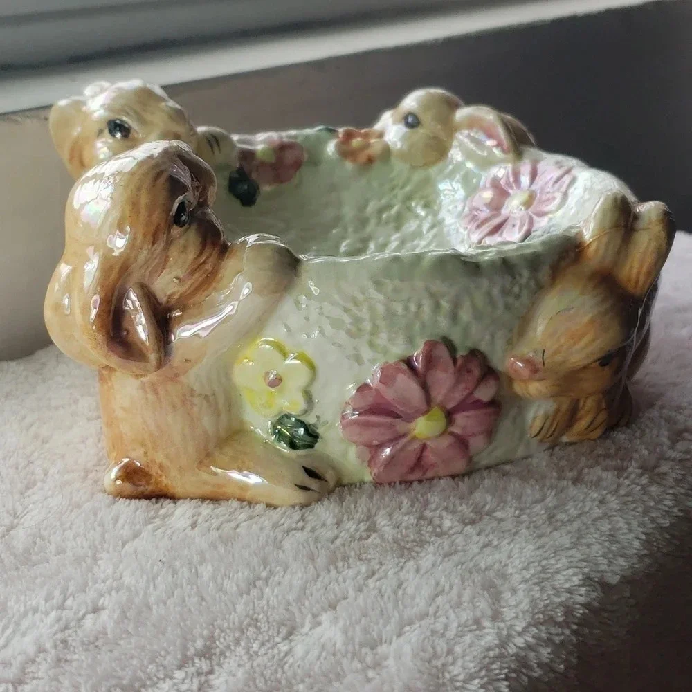 Pretty Petals Pearlized Bunny Ceramic Bowl/Planter